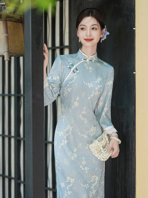 新中式国风蓝色倒大袖改良旗袍气质温婉大方年轻款连衣裙2025新款|undefined