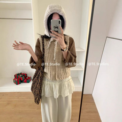粗针学院风针织马甲毛衣女2025秋冬新款文艺百搭圆领开衫背心上衣