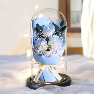 Dried Flower glass cover gift box artificial flower soap flower rose decoration foreign trade export wholesale holiday gift for girlfriend