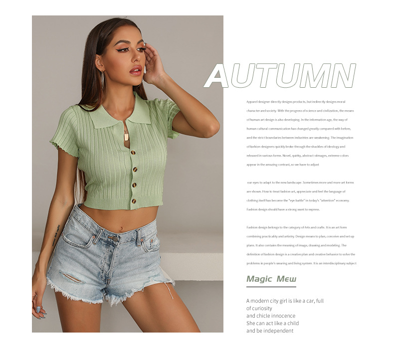 women s solid color lapel knitted bottoming short shirt nihaostyles wholesale clothing NSDMB79429