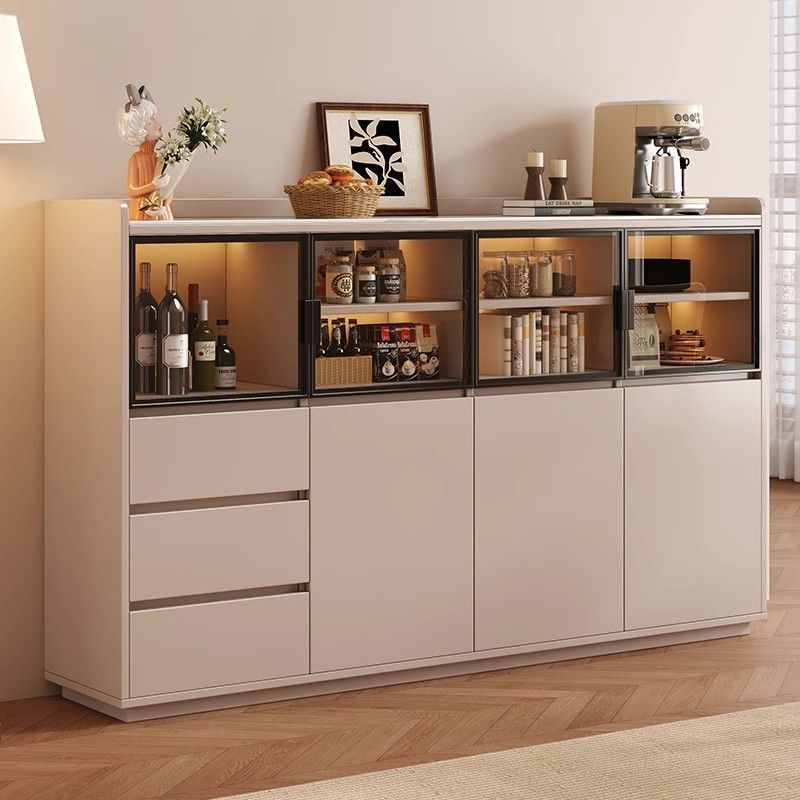 Solid Wood Sideboard Simple Slate Storage Cabinet Living Room Kitchen Side Cabinet Wall-Mounted Integrated Home Tea Cabinet Cupboard