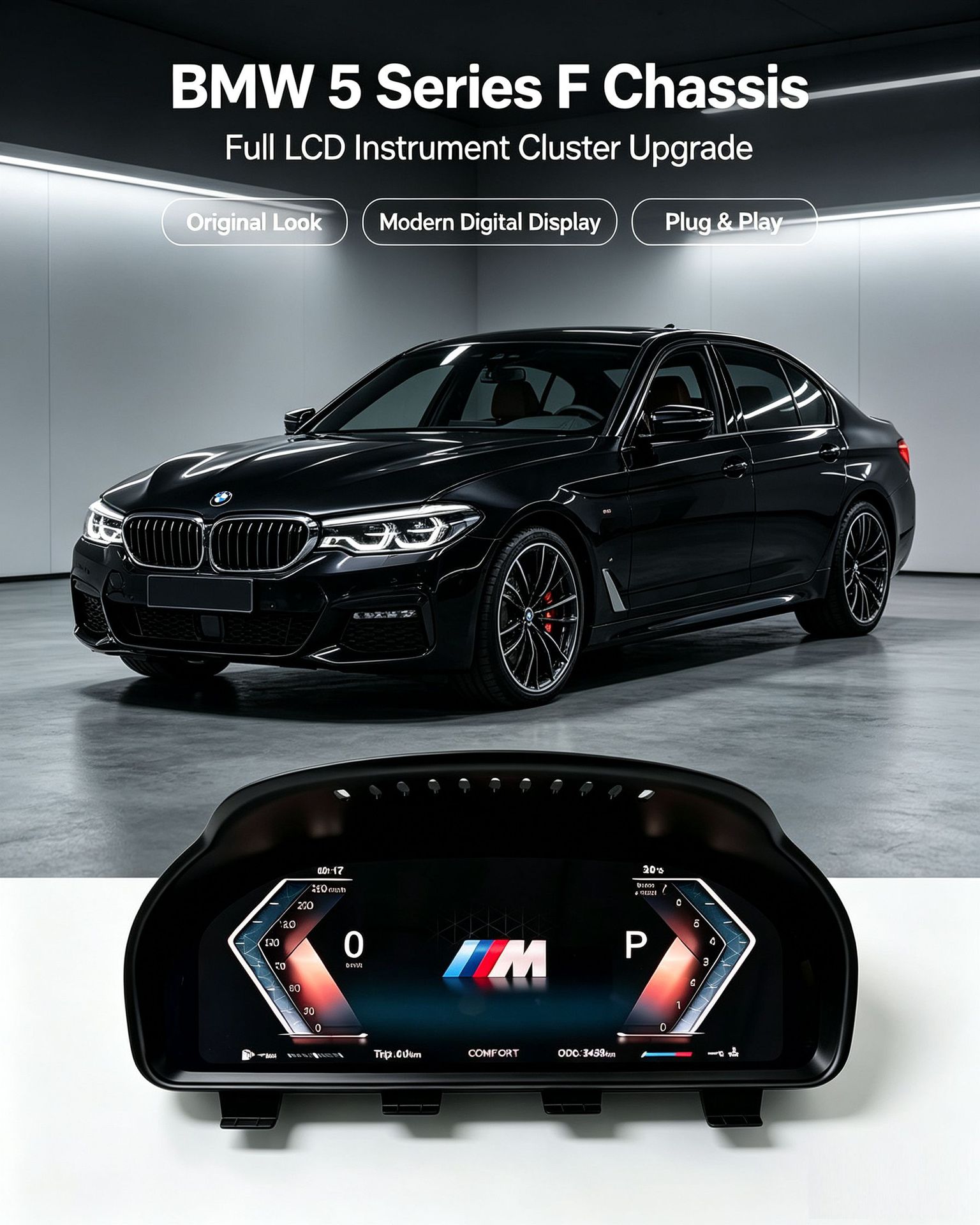 Compatible with BMW F chassis 5 Series, 6 Series, 7 Series, X3, X4, X5, X6, non-destructive modification to M Sport full LCD instrument panel