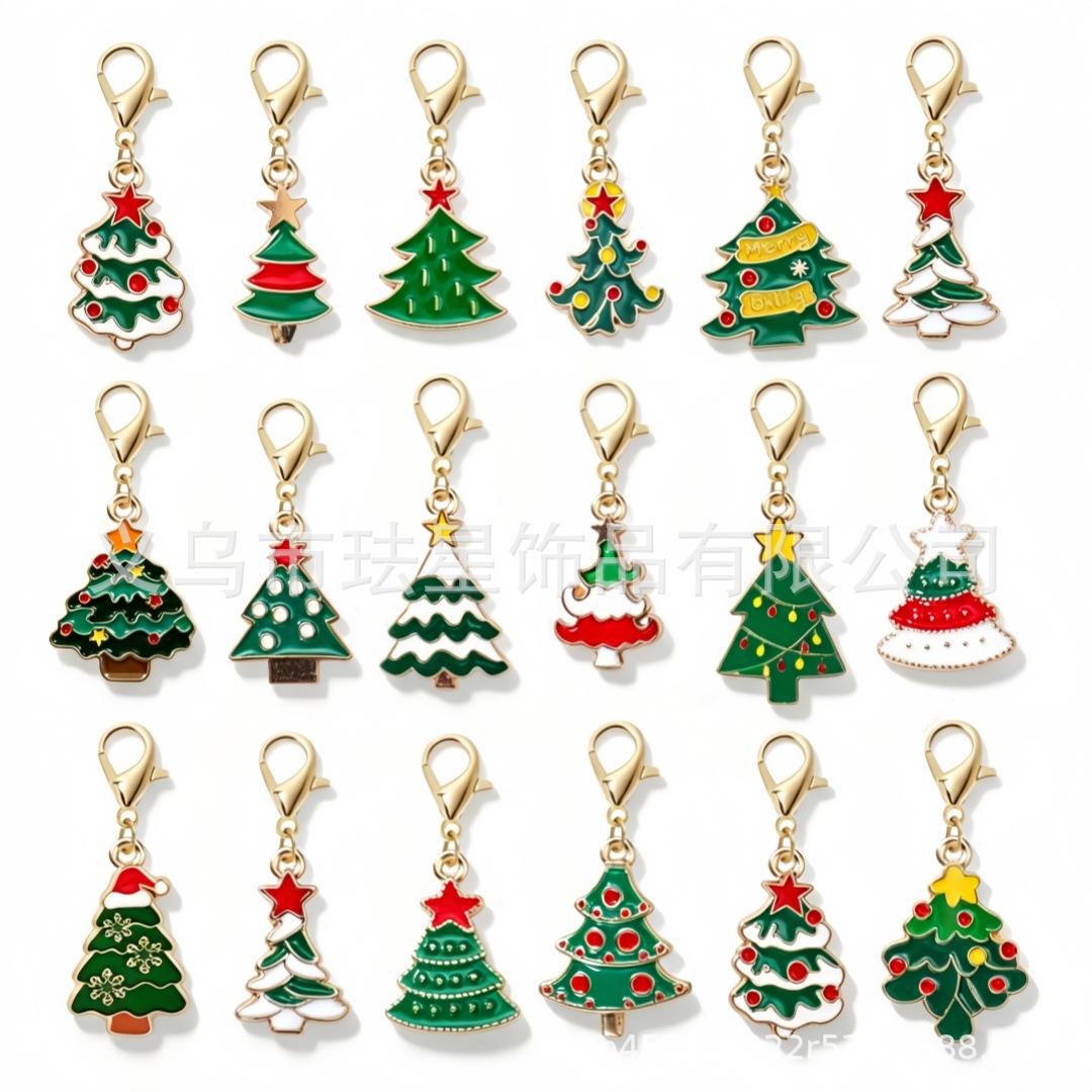 Alloy Enamel Christmas Tree Series Keychain Accessories Snowman Christmas Tree Snowflake Necklace DIY Keychain Pendant