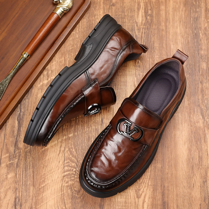 Лоферы из натуральной кожи, мужские деловые кожаные туфли, мужские повседневные кожаные туфли без шнуровки, легкие фабричные оптовые туфли на толстой подошве.