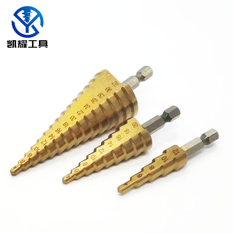 Metric straight groove titanium-coated pagoda drill bit three-piece set 3PCS hole expander step drill hexagonal handle step drill