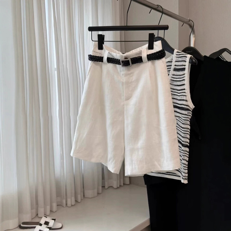 White Linen Shorts for Women, Summer New Style, Plus Size, Petite, Slimming, Loose, Casual, Versatile, Wide-Leg, Knee-Length Shorts