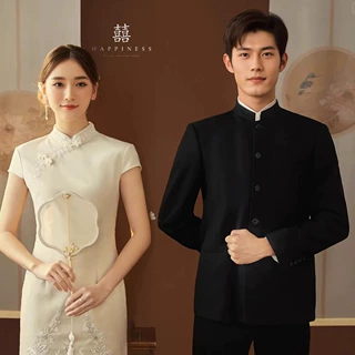 新中式国风中山装高级感立领西装男青年春秋季结婚订婚礼西服外套
