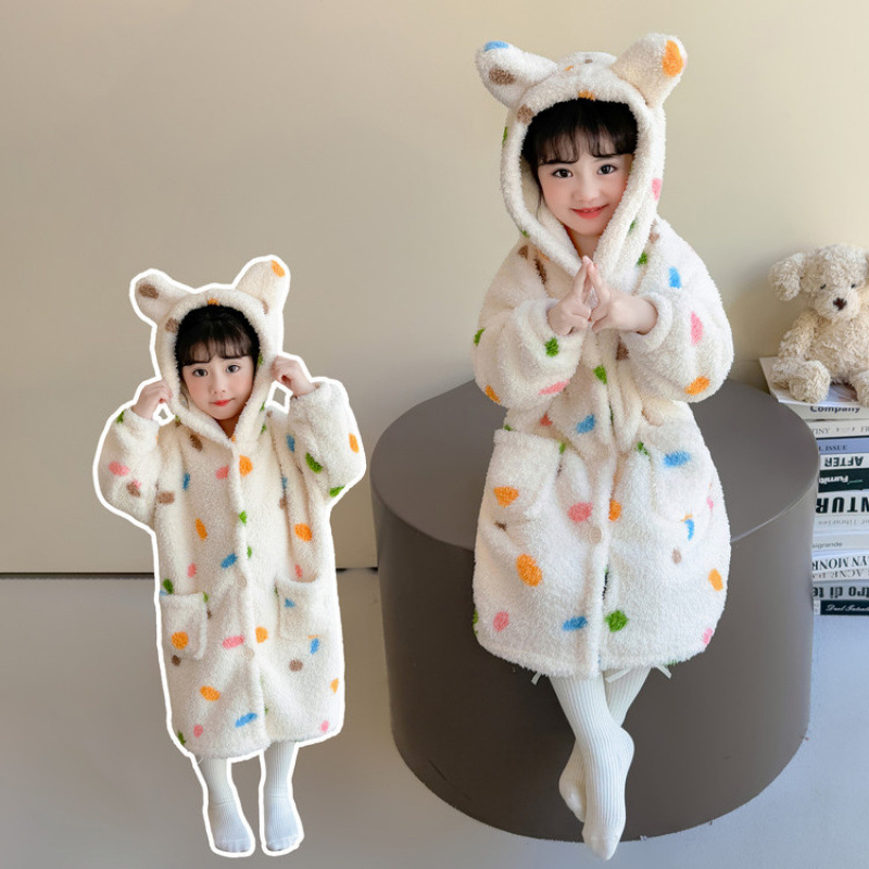 Children's Nightgown Autumn and Winter Flannel Hooded Girls' Nightgown Coral Velvet Thickeneded Baby Girl Home Clothes 2025 New Style