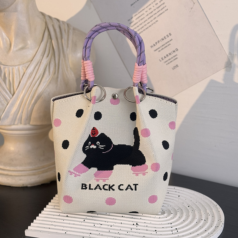 ニットハンドバッグ、ニッチデザインバケットバッグ、トートバッグ、ハンドバッグ、カジュアルで多用途なショルダーバッグ、ニットポータブルバッグ