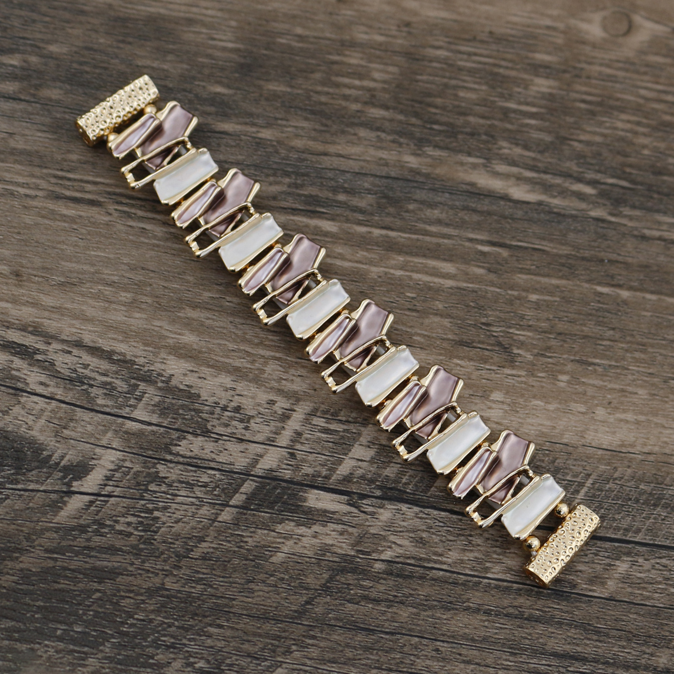 (145cm) 브라운 기하학 라인 스트레치 시계 스트랩 - 골드