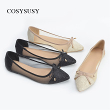 外贸跨境黑色网纱平底鞋尖头浅口女鞋女夏软底透气新款单鞋一脚蹬