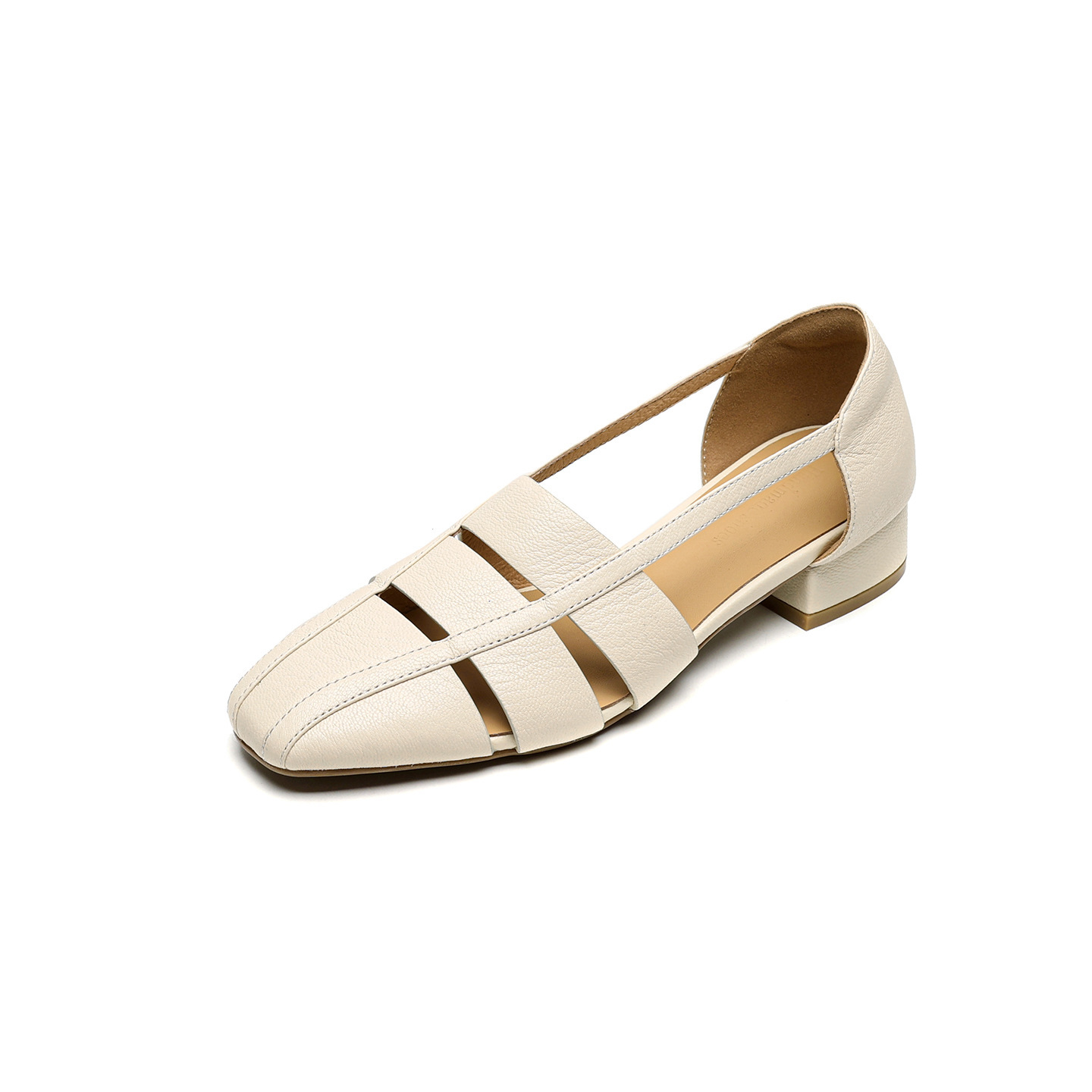 Dép sandal nữ bao đầu rỗng gót thấp 3 cm, mũi tròn kiểu dệt, phong cách đơn giản đi làm — đen