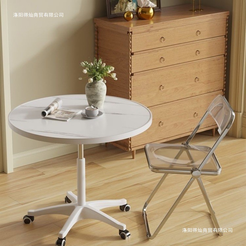 New Model with Wheels, Integrated Lifting Negotiation Table, Round Table, Coffee Table, Balcony Leisure Table, Balcony Home Small Round Table