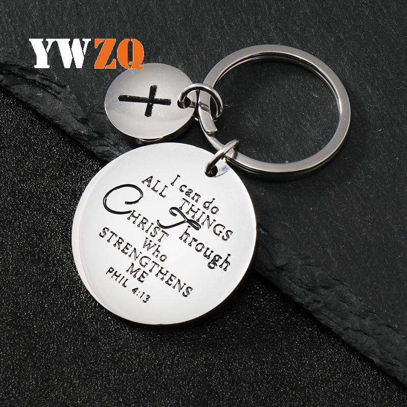 Accessori pendenti circolari, corrosione del testo, gioielli in titanio rivestiti di olio, portachiavi in acciaio inossidabile a croce_voghion.com