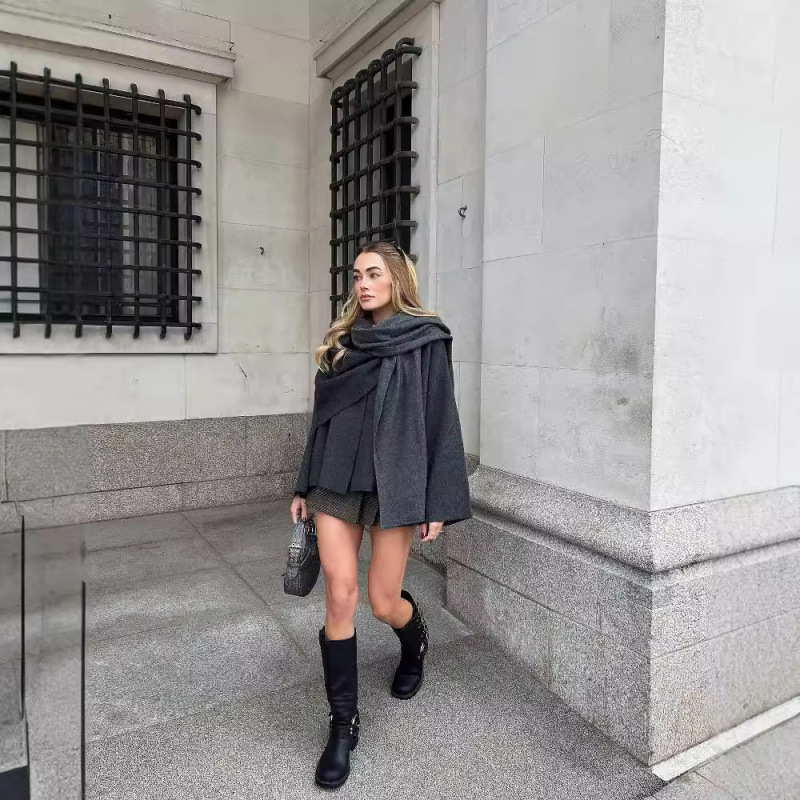 Cross-border European and American women's fashion, AliExpress bestseller: asymmetrical scarf, short knitted jacket
