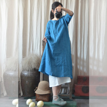 18夏原创文艺苎麻旅行民族风女装宽松长裙 长款棉麻连衣裙