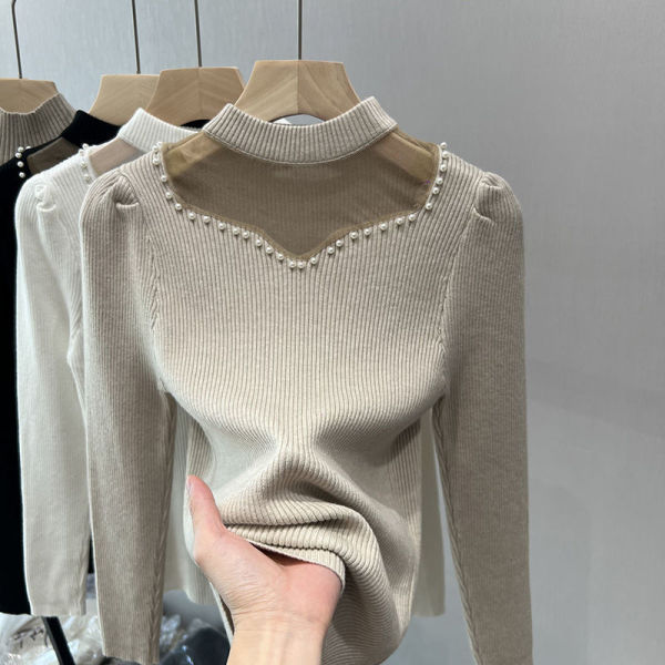 Half high necked knitted bottom sweater， fashionable autumn and winter mesh top