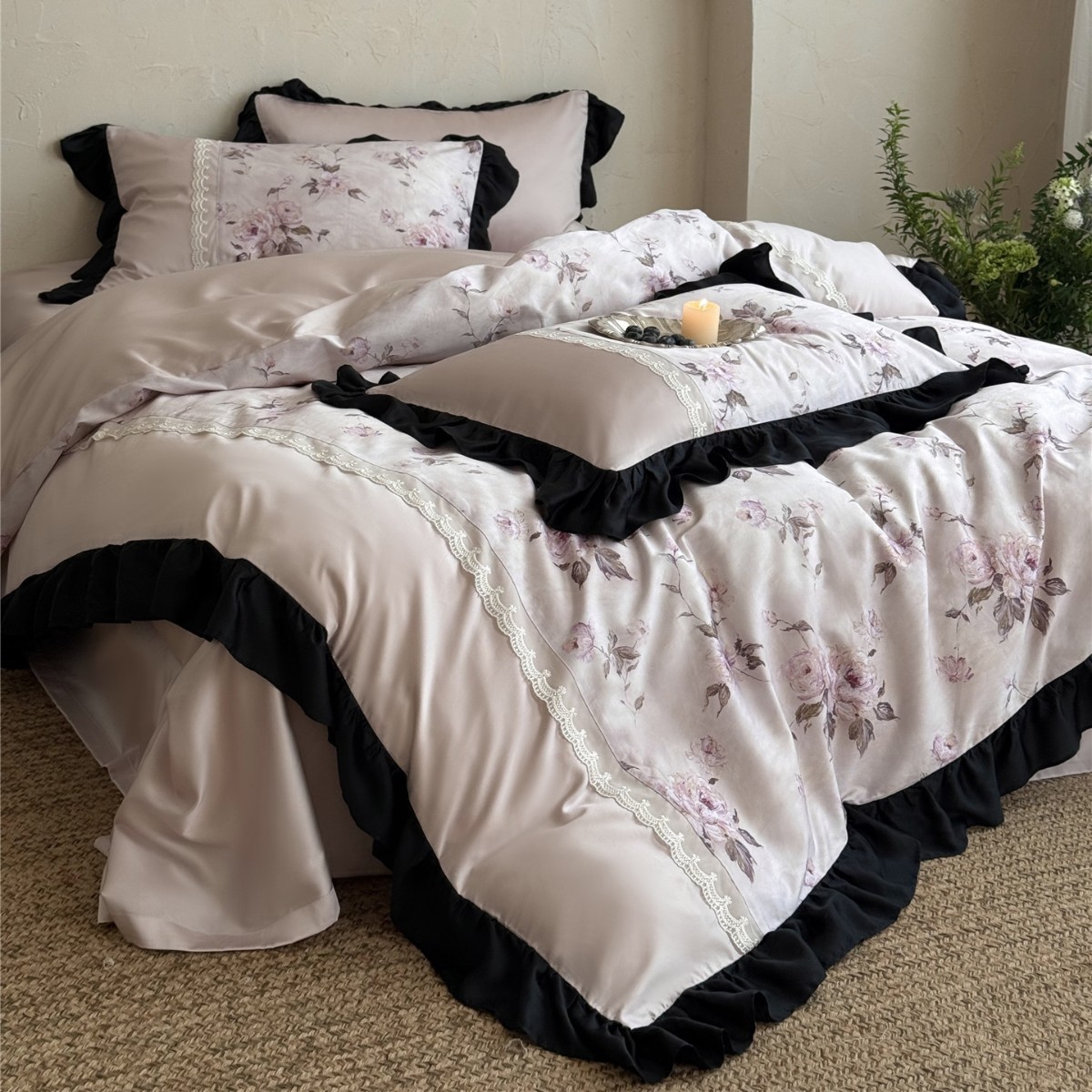 Retro Style French Lace Digital Printing Super Soft Warm Bedding Bedding Tencel Cotton Brushed Four-Piece Set Qian Dai