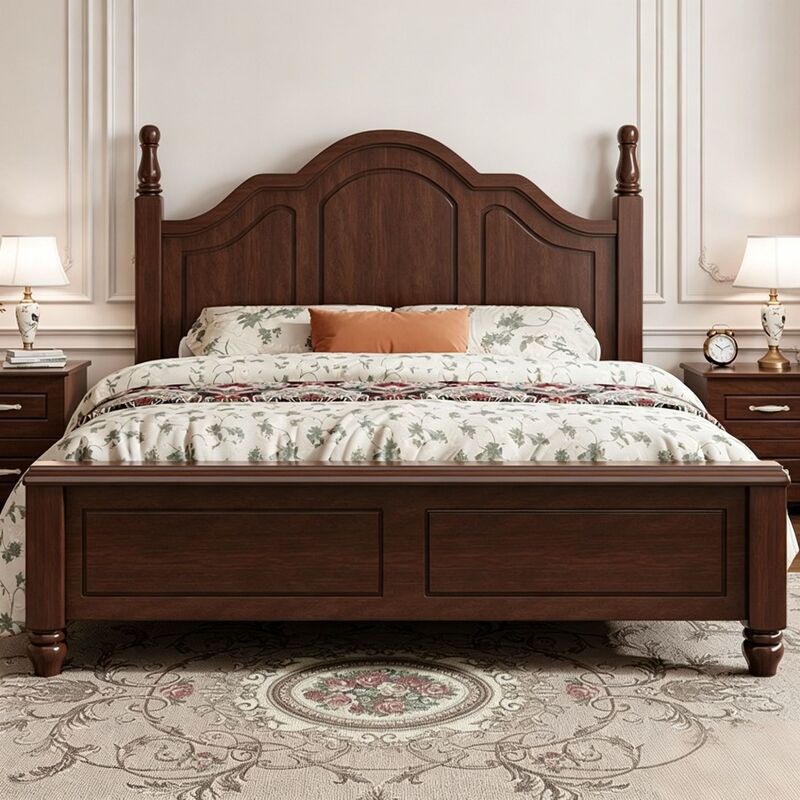 American-Style Vintage Solid Wood Bed for Home Bedroom, 1.8m Double Beds in Antique Style, Light Luxury Wedding Bed, Rental Room Single Bed American-Style Vintage Solid Wood Bed for Home Bedroom, 1.8m Double Beds in Antique Style, Light Luxury Wedding Bed, Rental Room Single Bed
