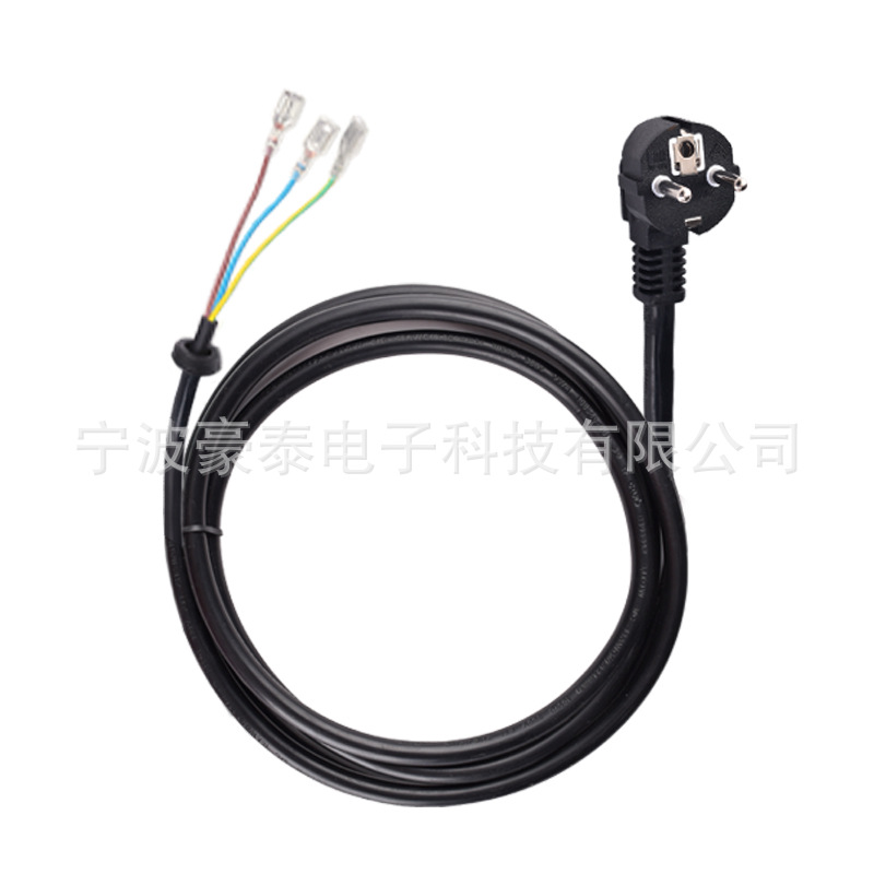 VDE认证纯铜欧标欧规三芯裸线尾上锡电源线带三插单头法国连接线