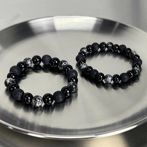 Dark Obsidian Stone Bead Necklace New Couple Fashion Trendy High-end Accessory