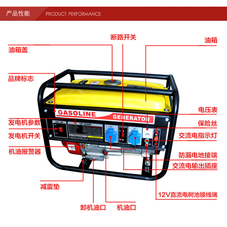 Supply Portable Household Micro 2500W Gasoline Generator 220V Small 2Kw All-Copper 12V Power-Saving Silent