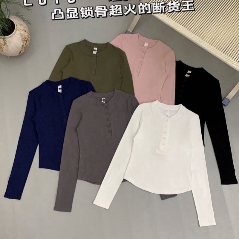 LU Women's Long-Sleeve Henley Base Shirt, Modal Buttoned Slim-Fit Versatile Round-Neck Top for Outerwear LU Women's Long-Sleeve Henley Base Shirt, Modal Buttoned Slim-Fit Versatile Round-Neck Top for Outerwear