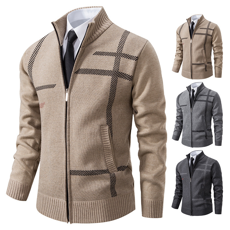 Sweater Cardigan Spring and Autumn New Korean Style Trendy Knitted Sweater with Fleece Thickened Jacket for Men Youth Outerwear