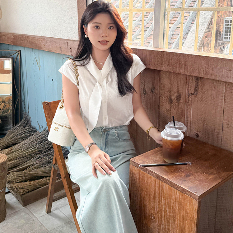 Factory Wholesale [Original Quality] French Style High-End Floating Collar Small Flying Sleeve Shirt with Loose Design