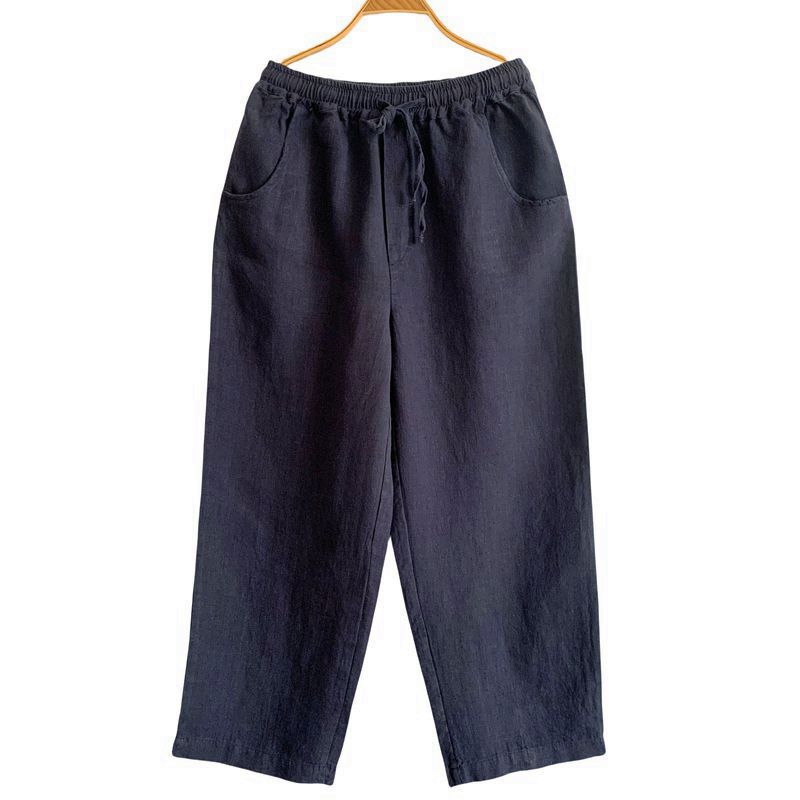 3052-1 Hemp Men's Casual Pants Straight-Leg Loose Solid Color Elastic Waist Trousers 9 Count 3052-1 Hemp Men's Casual Pants Straight-Leg Loose Solid Color Elastic Waist Trousers 9 Count