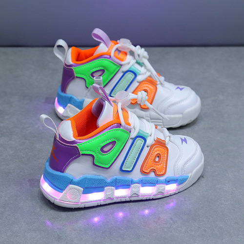 Charging colorful luminous shoes flash with light solid sole shoes luminous boys and girls students children's sports shoes basketball shoes