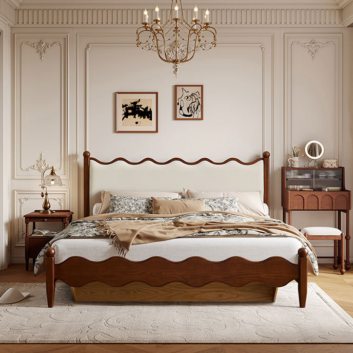 DASIMA Retro estilo francés cama de almacenamiento de caja alta estilo antiguo toda madera maciza cama de madera de cera blanca con espacio de almacenamiento cama de caja