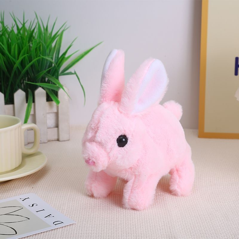子供のおもちゃのぬいぐるみ電気白ウサギシミュレーションペットは歩くことができ、鳴くことができ、口を動かし、耳を振ることができます長い毛のウサギ|undefined