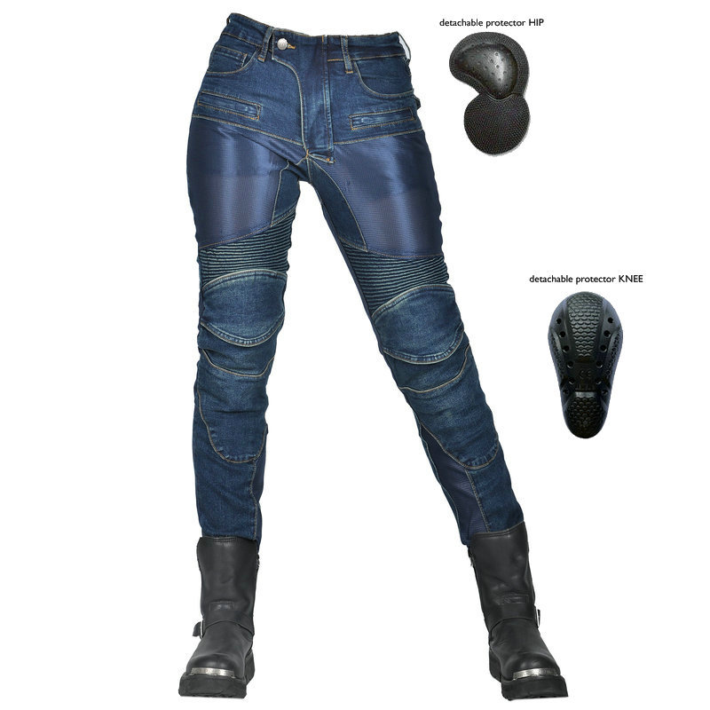 VOLERO motocicleta mujer Caballero verano malla transpirable anti-caída pantalones motocicleta Denim pantalones de montar JES-4