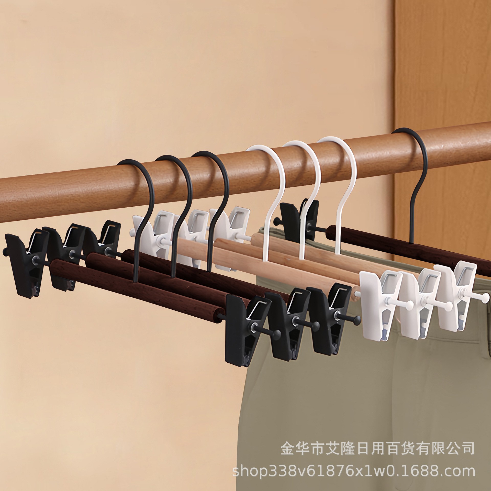 Pantalones de madera sólida, abrazadera de pantalones de madera doméstica, artefactos de almacenamiento sin rastro, percha de ropa, ropa colgante, ropa de sol, ropa de sol, ropa de sol