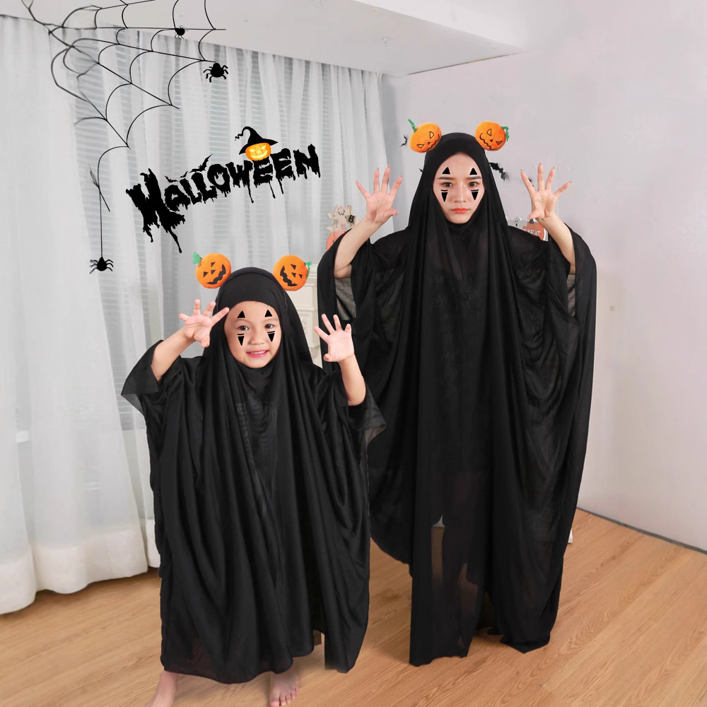 Cos Halloween negro ropa de niño fantasma ropa accesorios padres niños Halloween ropa de adultos fantasma cara sin hombre