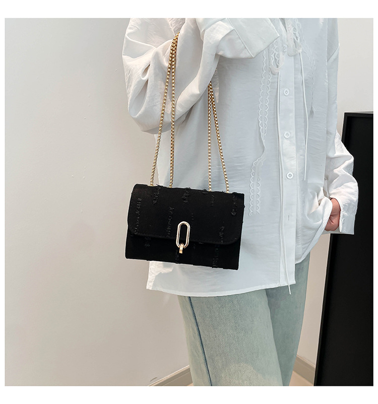 Solid Color Pattern Women's Small Cloth Solid Color Classic Style Chain Square Lock Clasp Shoulder Bag