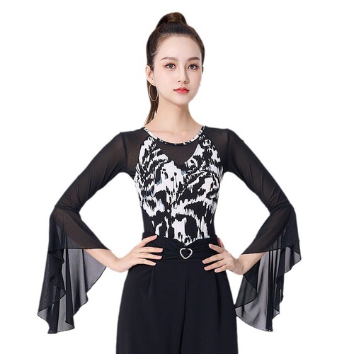 Dance practice clothes for women adult new shape training black bell sleeves modern dance Latin dance tops