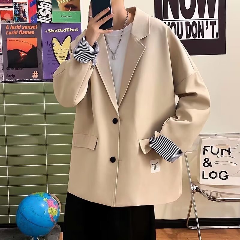 男士西装外套春秋季港风宽松痞帅小西服潮流高街小众休闲百搭上衣
