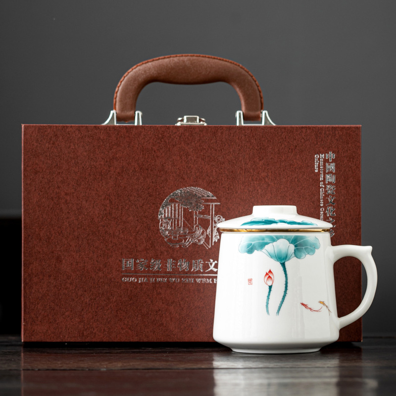汝窑陶瓷办公杯礼盒大容量泡茶杯茶水分离马克水杯送领导客户logo|undefined