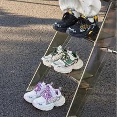 女童紫色运动鞋2025秋款儿童鞋子皮面防水跑步鞋男童绿色中大童鞋