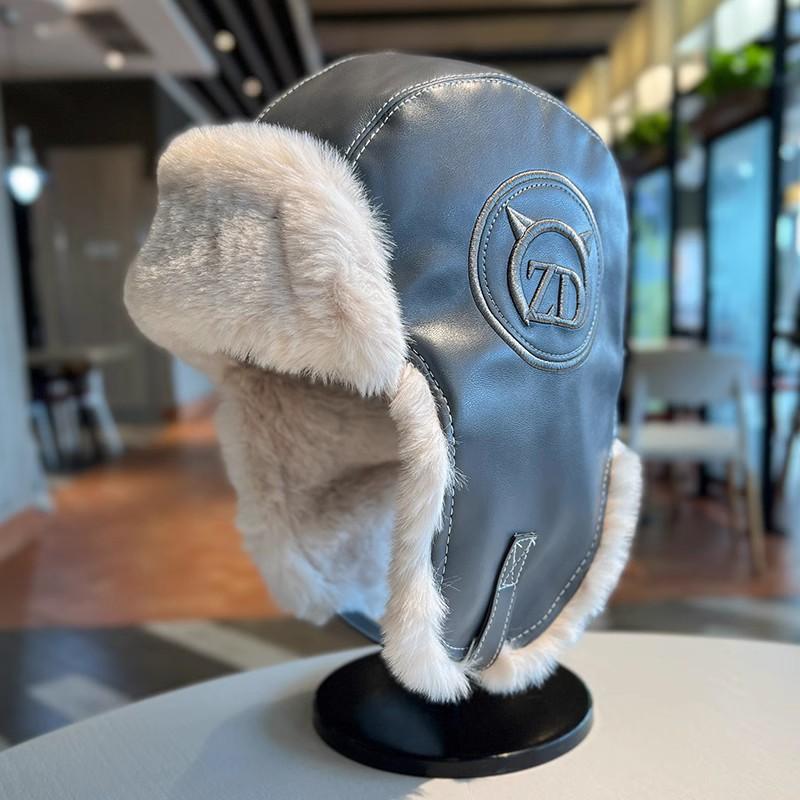 Pilot Hat Women's Warm Pu Leather Plush Ear Protection Skiing Cap_voghion.com