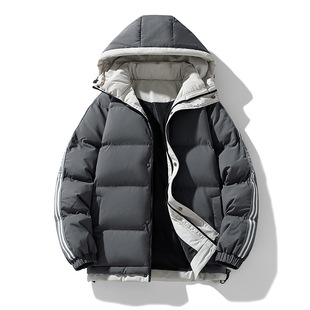 2024 New Winter Casual Loose and Versatile Men's Cotton Coat Pure Color Cotton Jacket Hooded Fashionable Warm Bread Coat