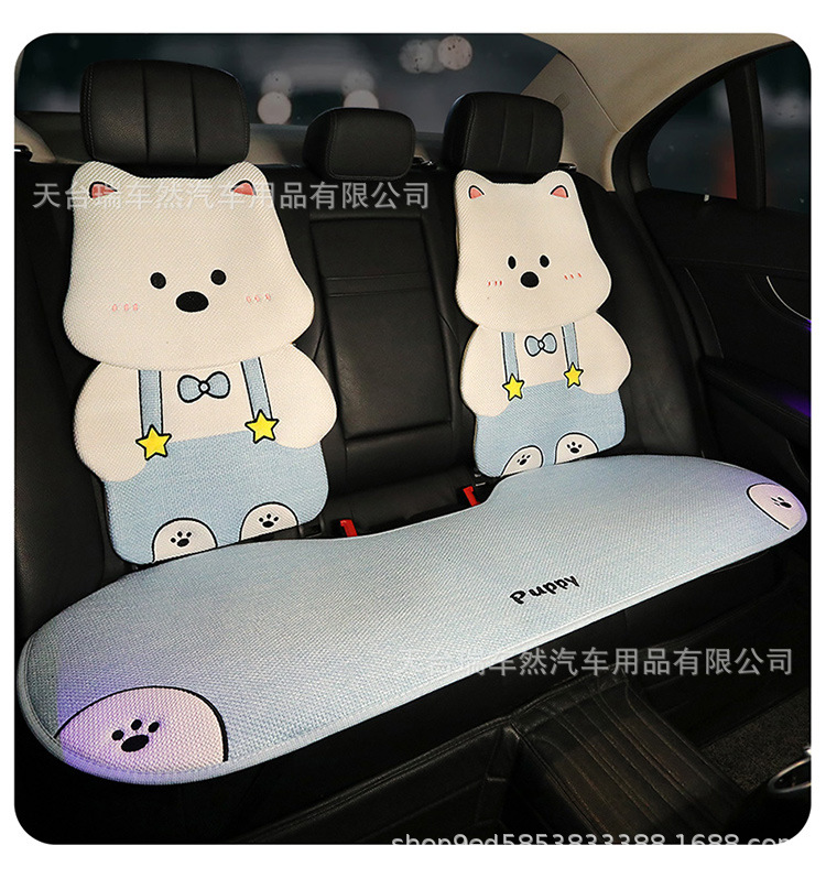 2026 New Model Car-Specific Seat Cushion, All-Season Universal Cotton-Linen Cartoon Cute Puppy 3D Seat Backrest Cushion