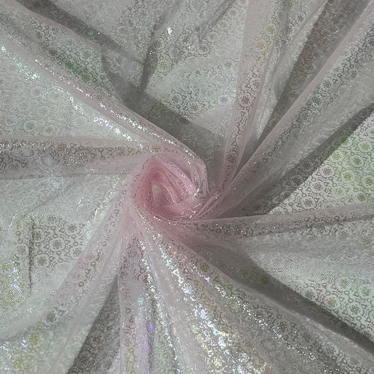 2025 nuevo gaza de malla gaza de malla flor estampado tela de color fantasma primavera y verano vestido de boda tela de niña