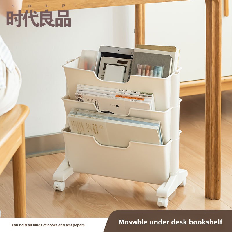 Times Good Products Under Table Schoolbag Storage Rack Movable Bookshelf Dormitory Organize Storage ins Style Floor-Standing Trolley