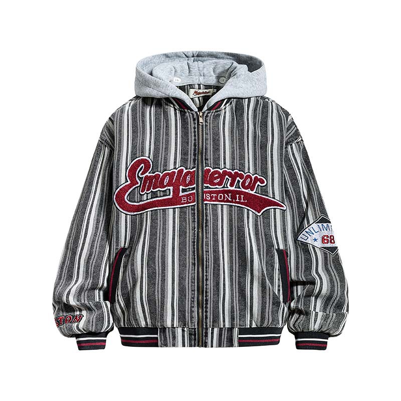 Amerikan retro harf patch tikuv vertikal chiziq qarama-qarshi ranglar fermuar kapyushonli svitshot erkak va ayol casual sport ko'ylagi