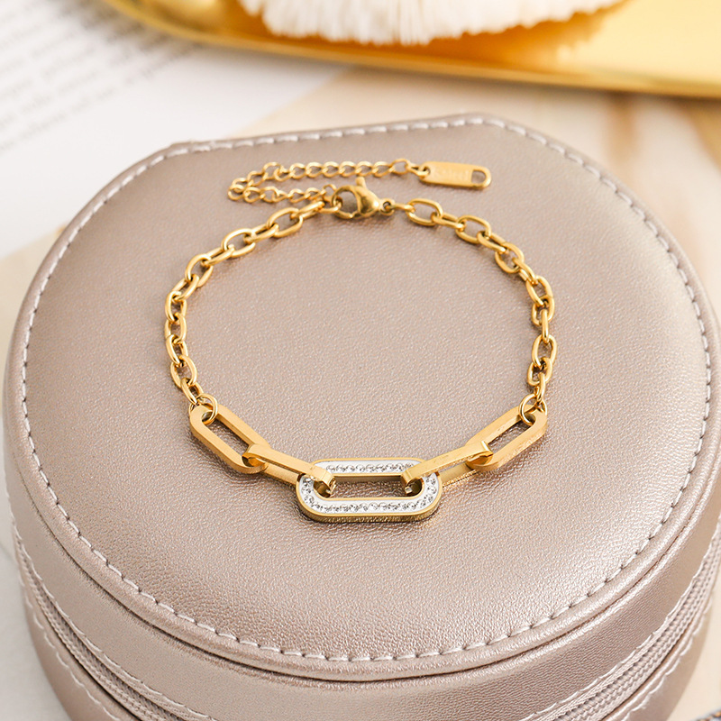 Estilo coreano transfronterizo ins estilo geométrico en forma de O de diamante completo de acero inoxidable tobillera de acero de titanio moda simple moda joyería sexy