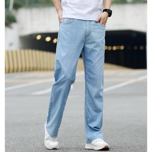 Spring and summer loose large straight leg jeans men's plus fat and extra large size wide-leg pants mid-youth light blue wide-leg jeans