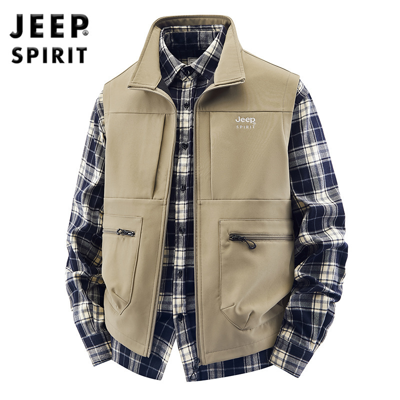 JEEP吉普秋冬新款工装马甲男士立领休闲坎肩大码加绒加厚马甲8818|undefined